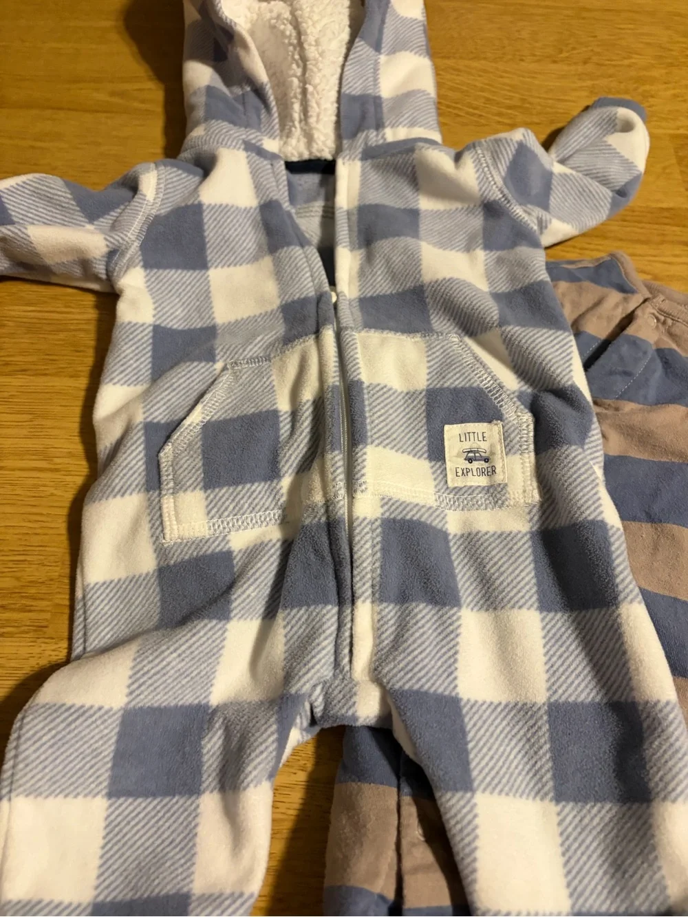 GAP Blue and Tan Striped quilted Baby Footed One-Piece Set & Fleece lined plaid